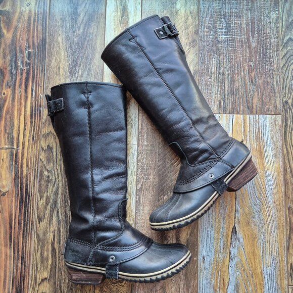 Sorel Slimpack Riding Equestrian Tall Boots Waterproof Leather Black - Picture 2 of 15